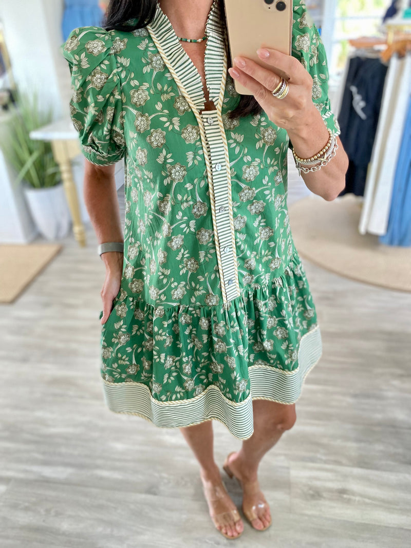 Floral And Contrast Stripe Mini Dress