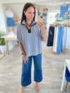 Contrast Stripe Seersucker Dolman Sleeve Top