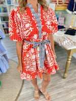 THML Mixed Print Puff Sleeve Tie Waist Mini Dress