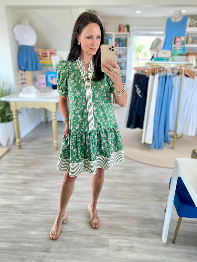 Floral And Contrast Stripe Mini Dress