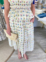 Stamp Floral Print Tiered Midi Skirt