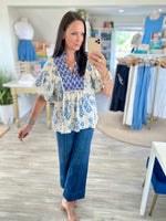 Boho Print Puff Sleeve Blouse