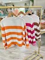 Mixed Stripe Mock Neck Long Sleeve Sweater