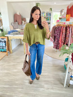Slouchy Cropped V-Neck Sweater