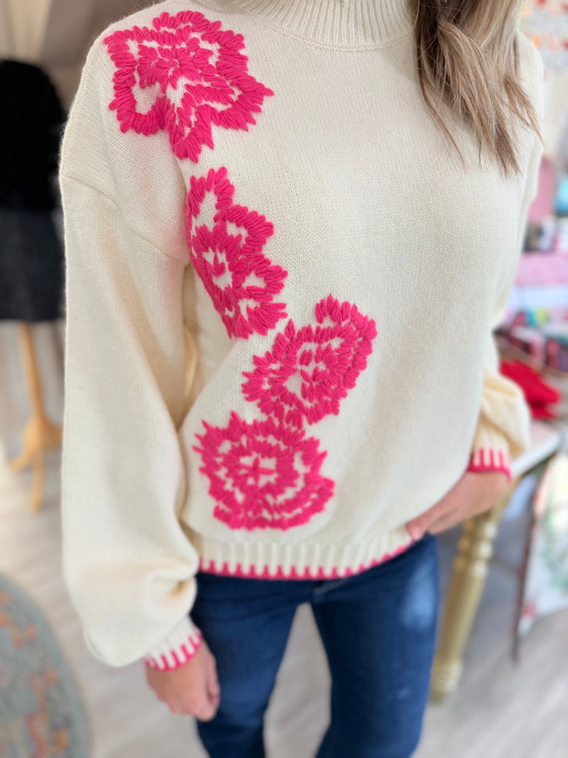 Floral Stitch Embroidery Sweater