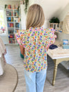 Floral Print Double Ruffle Sleeve Top