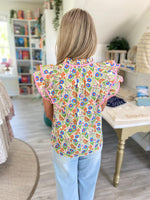Floral Print Double Ruffle Sleeve Top
