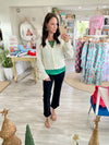 Pearl Scalloped Trim V Neck Cardigan