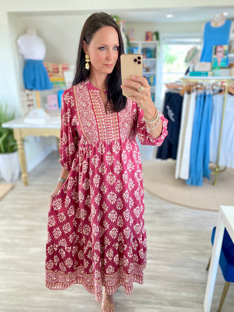 Abstract Boarder Print Midi Dress