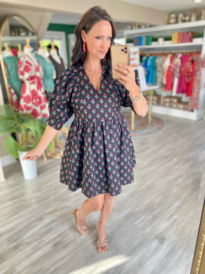 Floral Print Puff Sleeve Dress