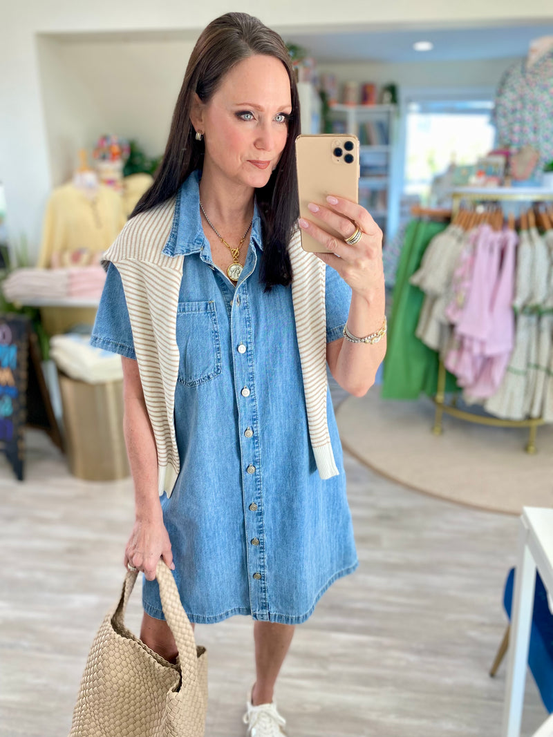 Denim Button Down Shift Dress