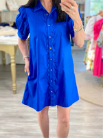Scalloped Trim Button Down Shirt Dress