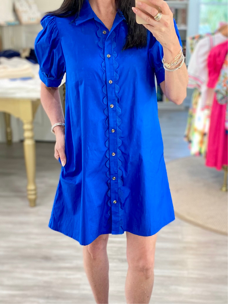 Scalloped Trim Button Down Shirt Dress
