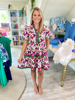 Contrast Stripe Floral Print Mini Dress