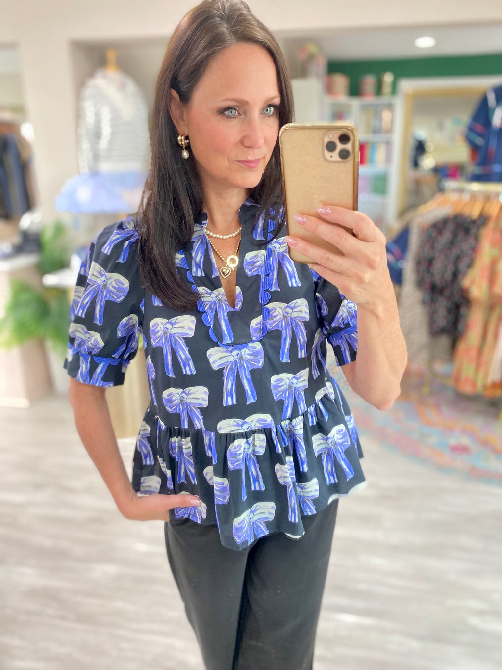 Bow Print Peplum Top