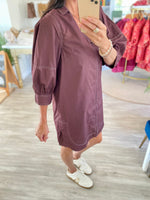 3/4 Lantern Sleeve Zipper Front Mini Dress