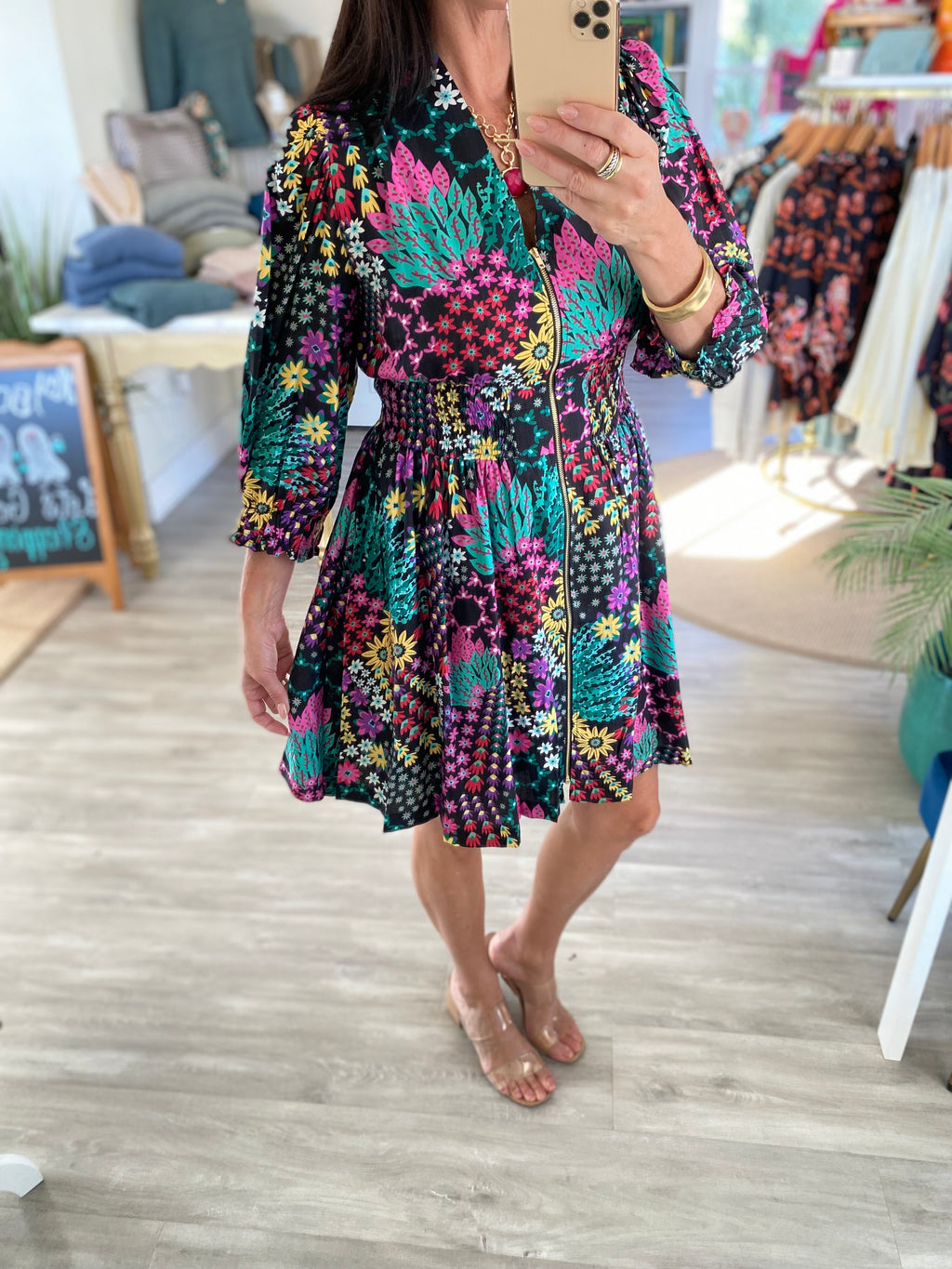Floral Zip Front Mini Dress