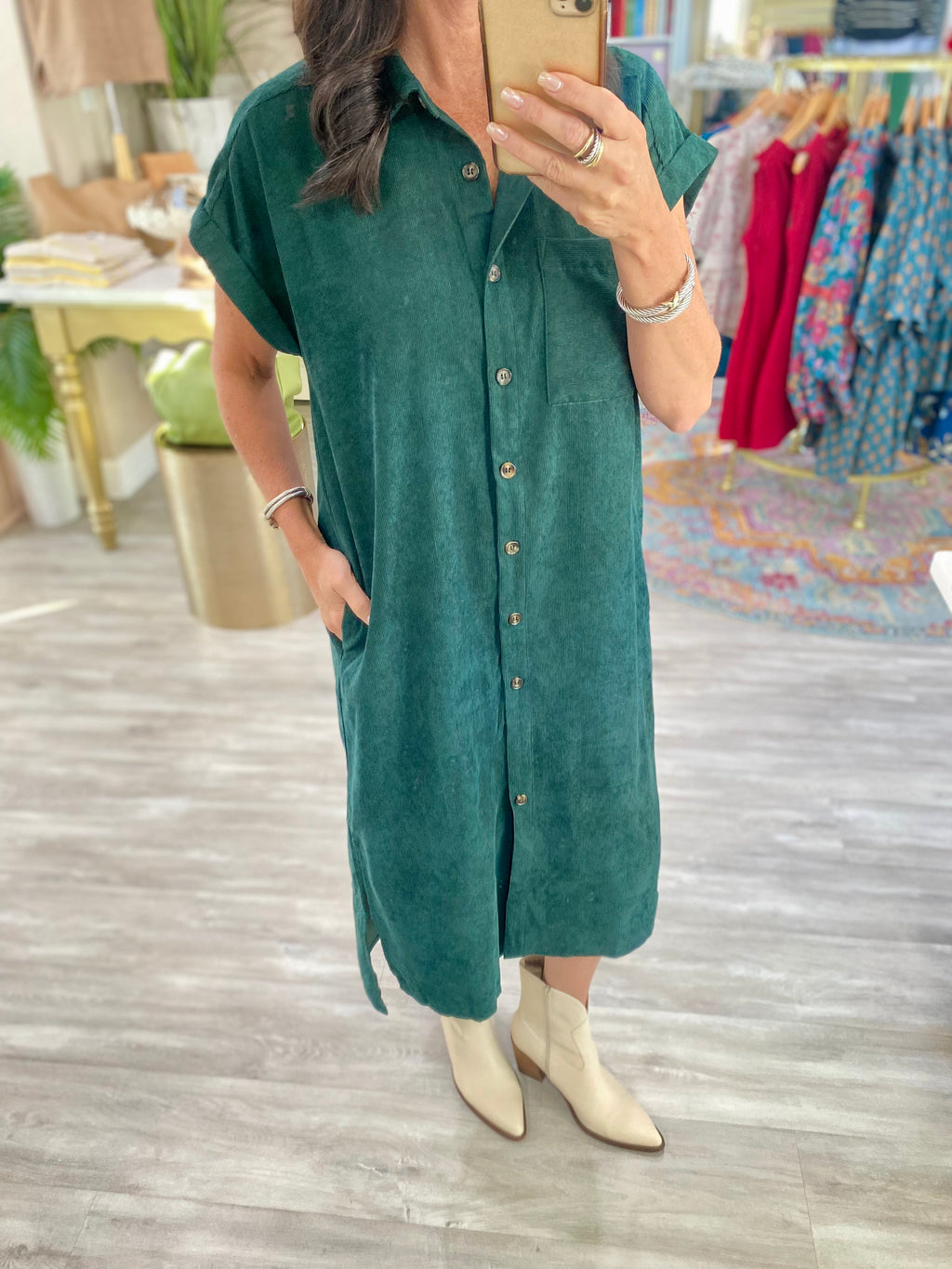 Corduroy Midi Shirt Dress