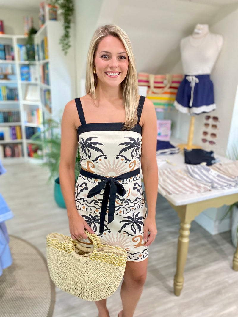Tropical Print Tie Waist Mini Dress
