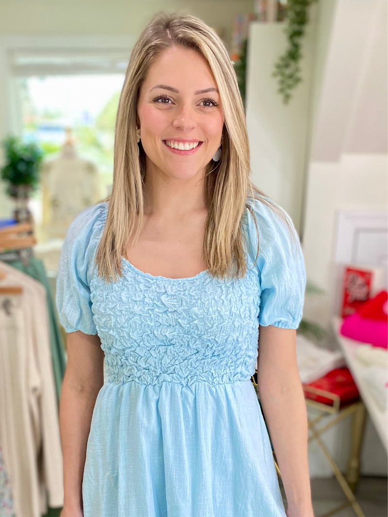 Textured Smocked Bust Mini Dress