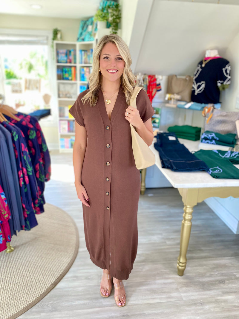 Button Front Knit Sweater Dress