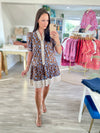 Floral And Contrast Stripe Mini Dress