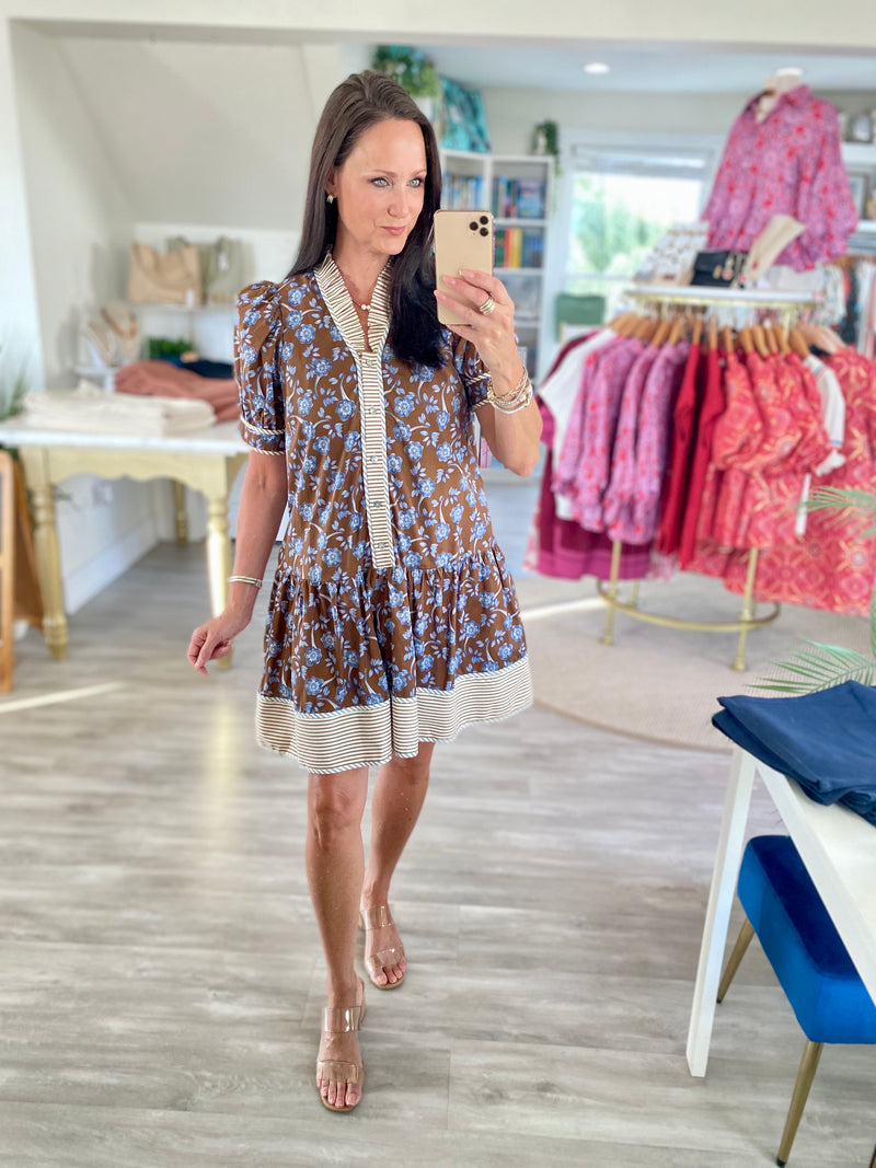 Floral And Contrast Stripe Mini Dress