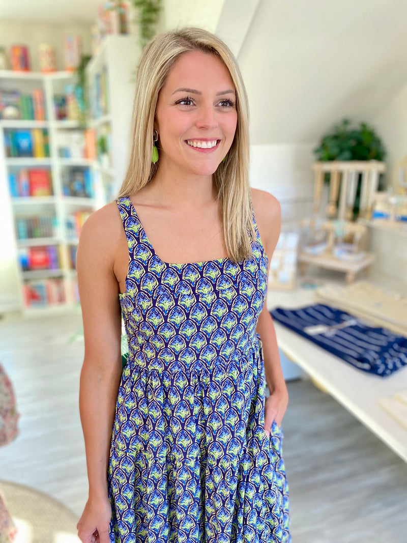 Floral Print Sleeveless Open Back Midi Dress