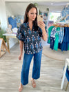 Floral Print Smocked Standup Collar Top