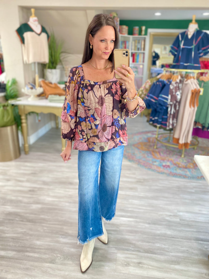 Square Neck Floral Print Top