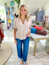 Animal Print Trim V Neck Knit Top