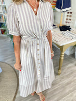 Embroidered Stripe Twist Waist Midi Dress