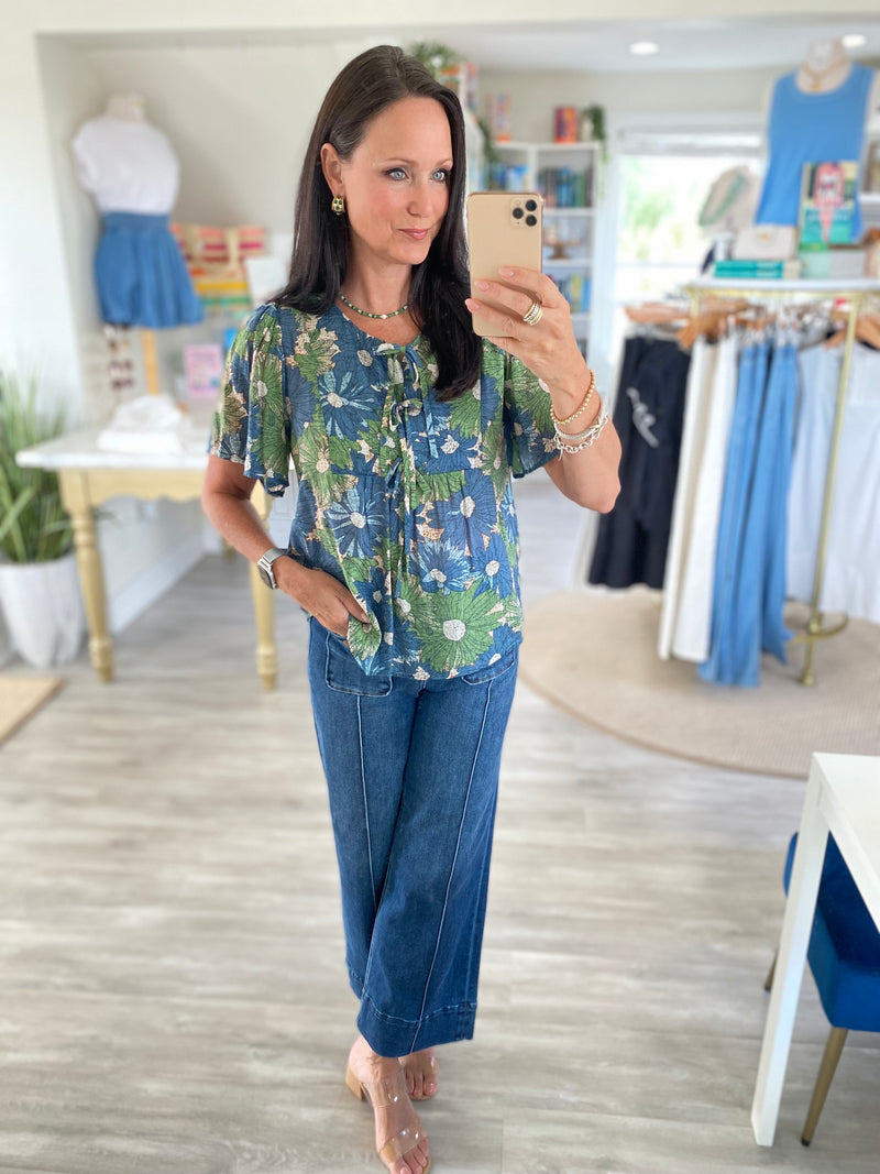 Floral Print Front Tie Top
