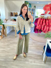 Chambray Collared 3/4 Tab Sleeve Button Down Shirt