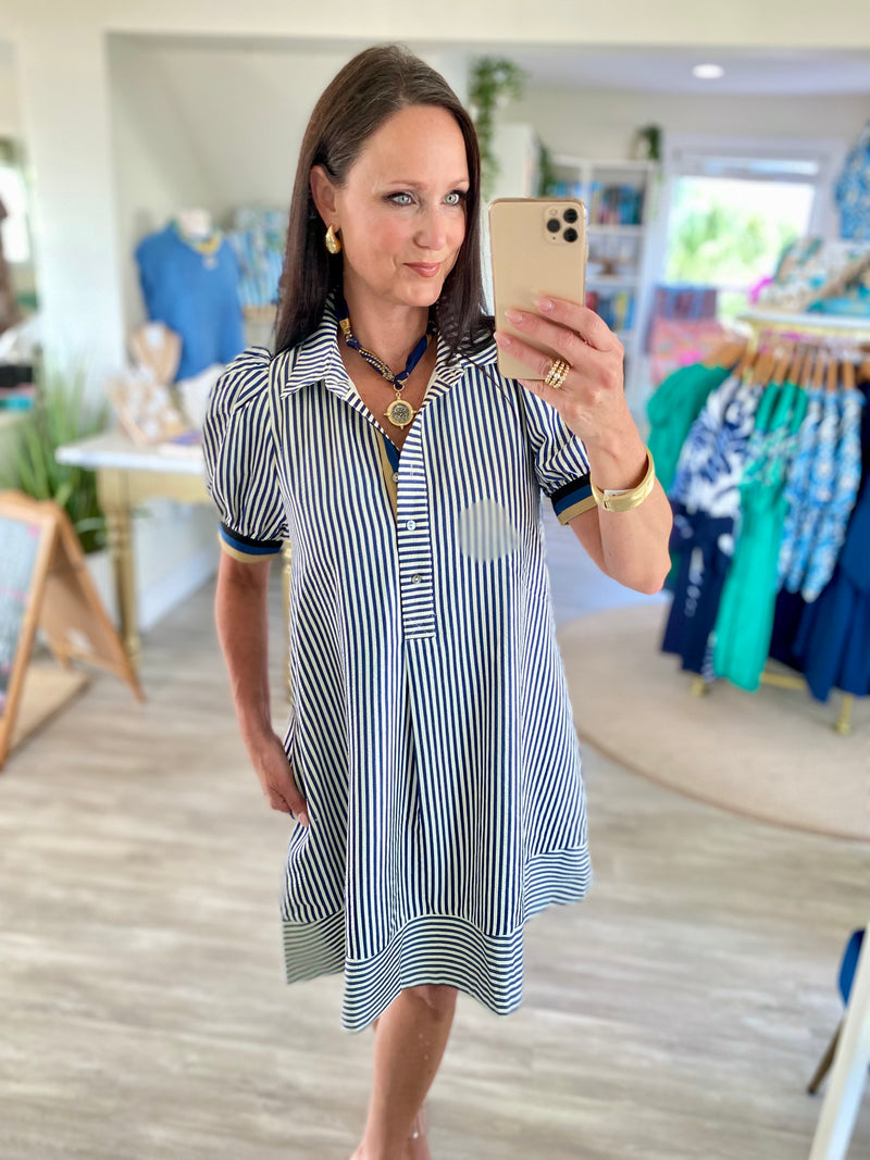Contrast Band Stripe Short Sleeve Mini Dress