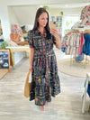 Vintage Botanical Print Button Down Midi Dress