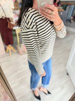 Boat Neck Striped Knit Top