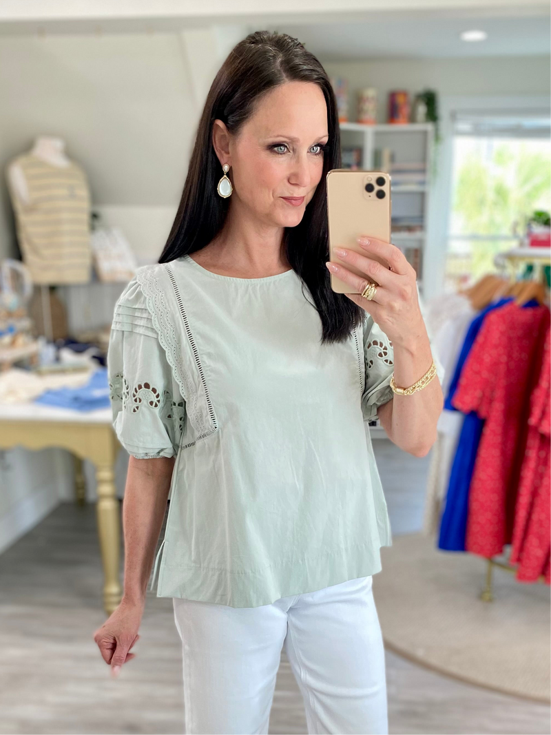 Embroidered Lace Puff Sleeve Top