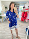 Two Tone Border Print Scalloped Trim Mini Dress