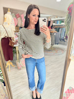 Boat Neck Striped Knit Top