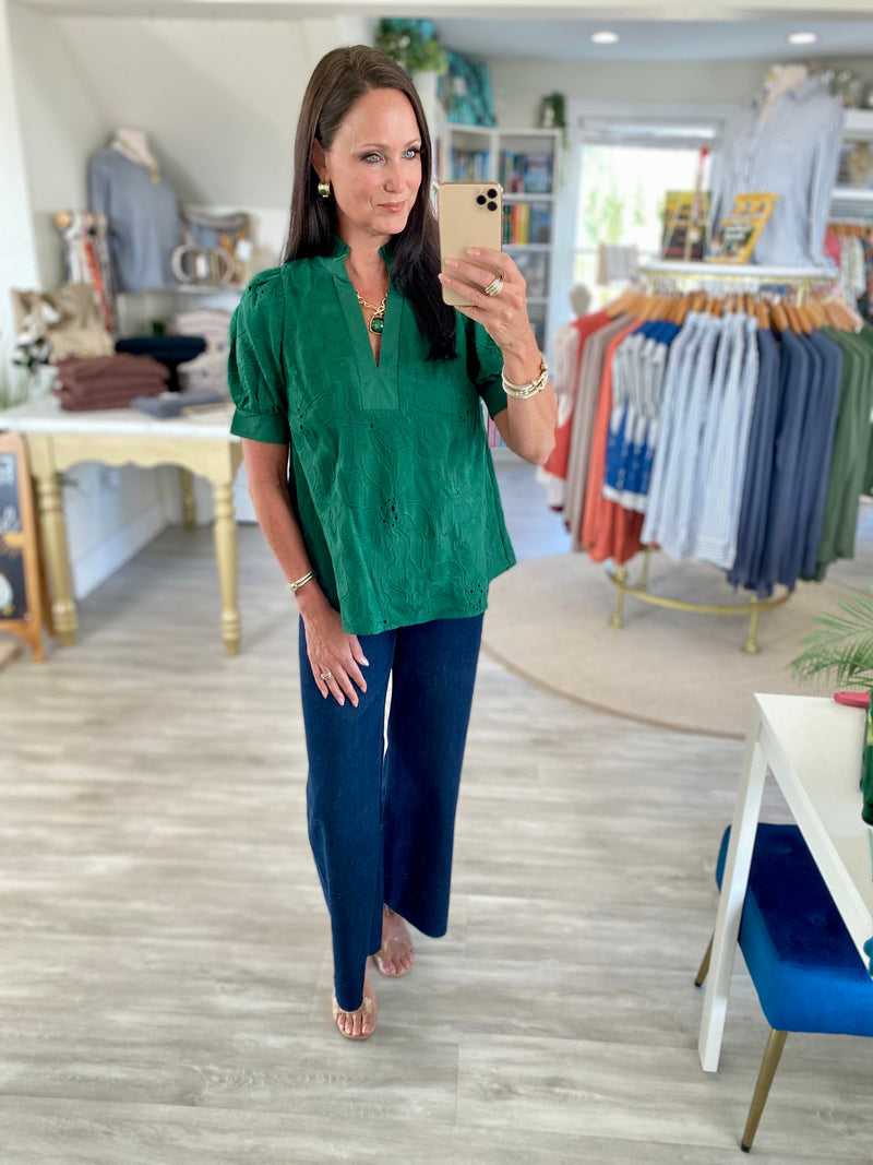 Floral Embroidery Puff Sleeve Top
