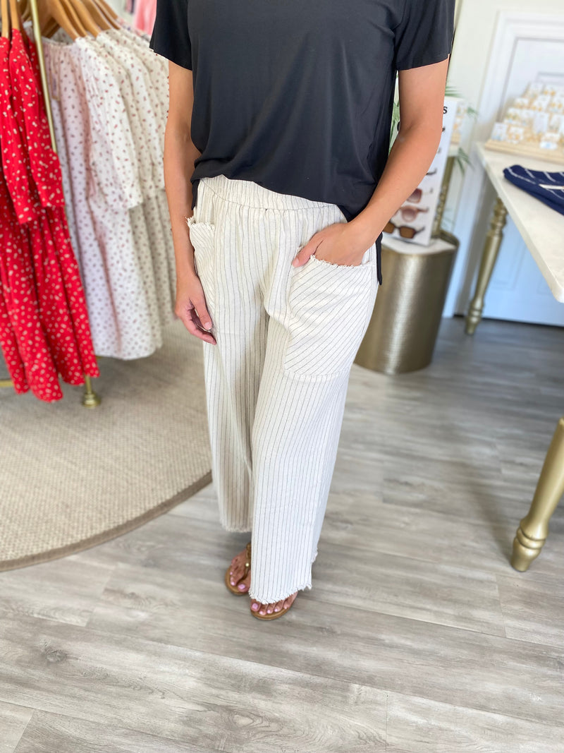 Linen Blend Vertical Stripe Pants