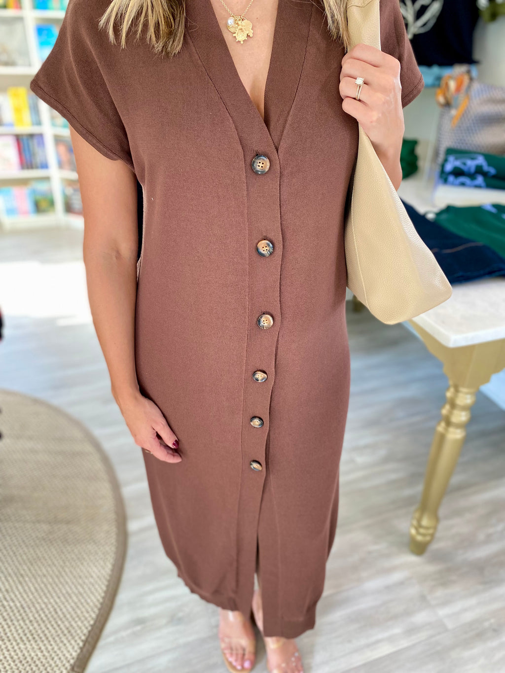 Button Front Knit Sweater Dress