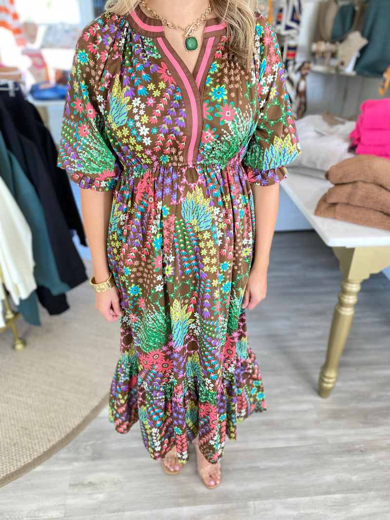 Floral Print V-Neck Midi Dress