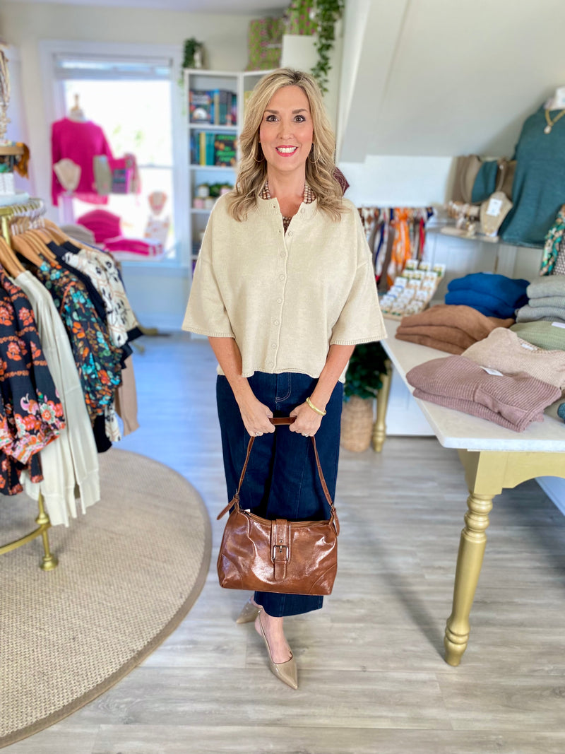 Dropped Shoulder Short Sleeve Button Cardigan
