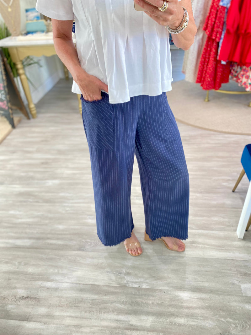 Linen Blend Vertical Stripe Pants