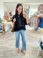 Animal Trim Button Down Peplum Top