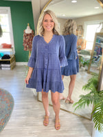 Mineral Wash Cotton Gauze BabyDoll Tiered Dress