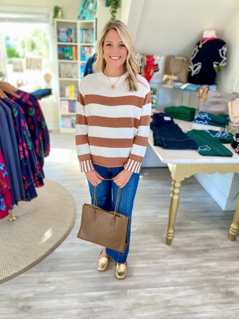 Mixed Stripe Mock Neck Long Sleeve Sweater