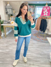 Mixed Stripe Collared Sweatshirt